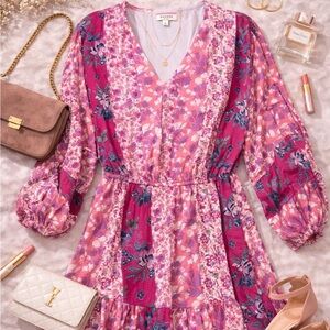 Andrée by Unit Pink Floral Patchwork Dress Size M Boho Spring